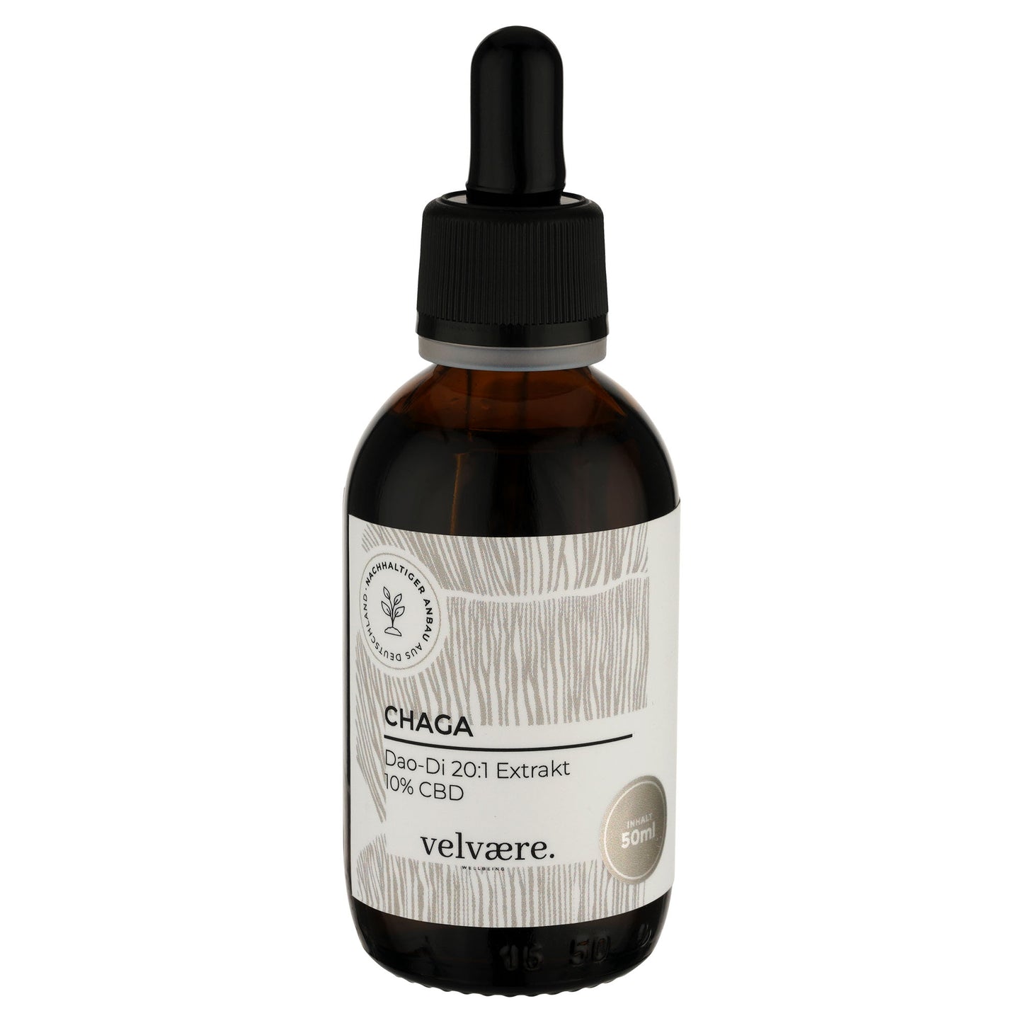 Velvaere Chaga Dao-Di 20:1 Extrakt + 10% CBD – hochkonzentrierter Pilzextrakt mit CBD, 50 ml Glasfläschchen, vegan, aus nachhaltigem Anbau