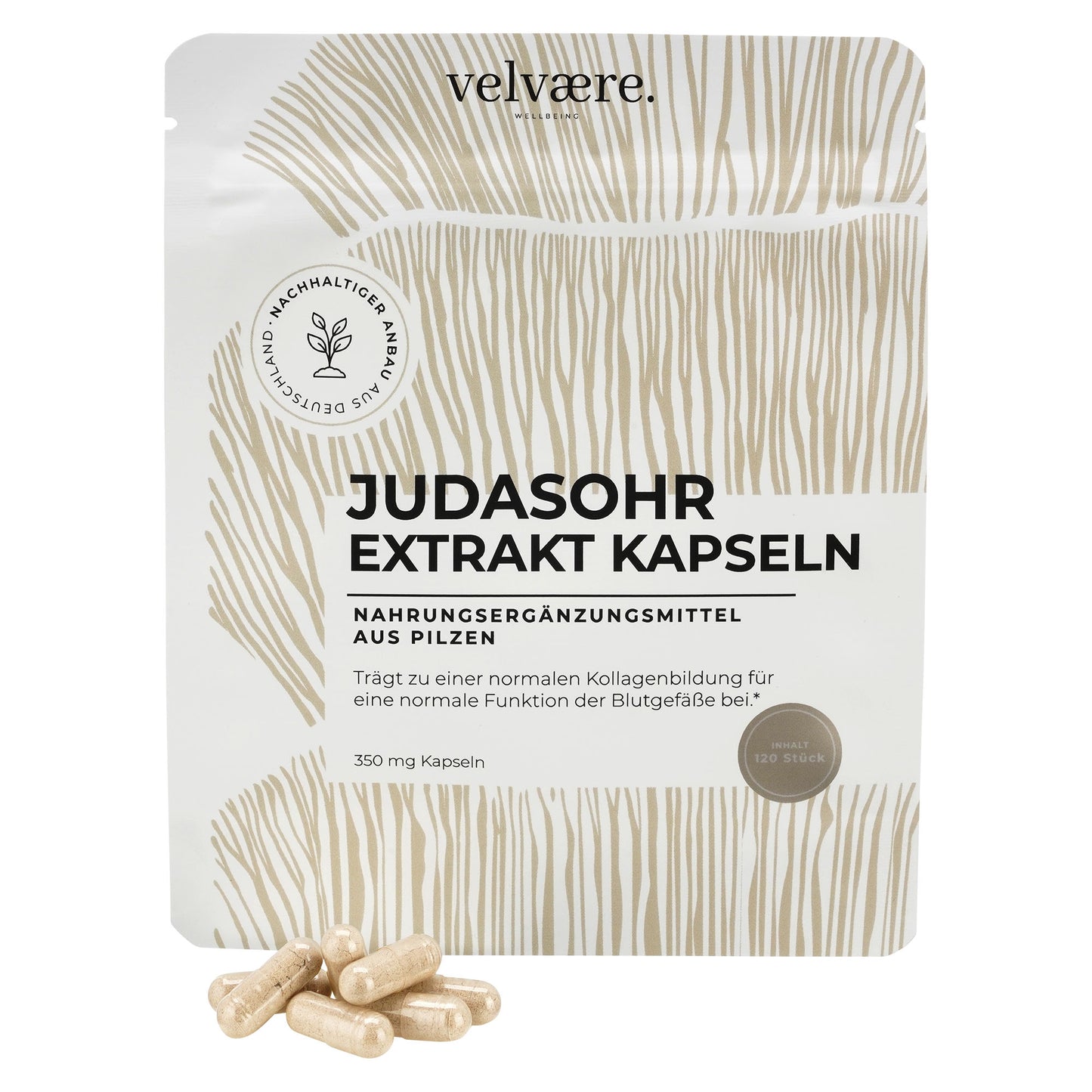 Velvaere Judasohr Extrakt Kapseln – 350 mg, 120 Stück, vegan, aus nachhaltigem Anbau, Nahrungsergänzung aus Pilzen