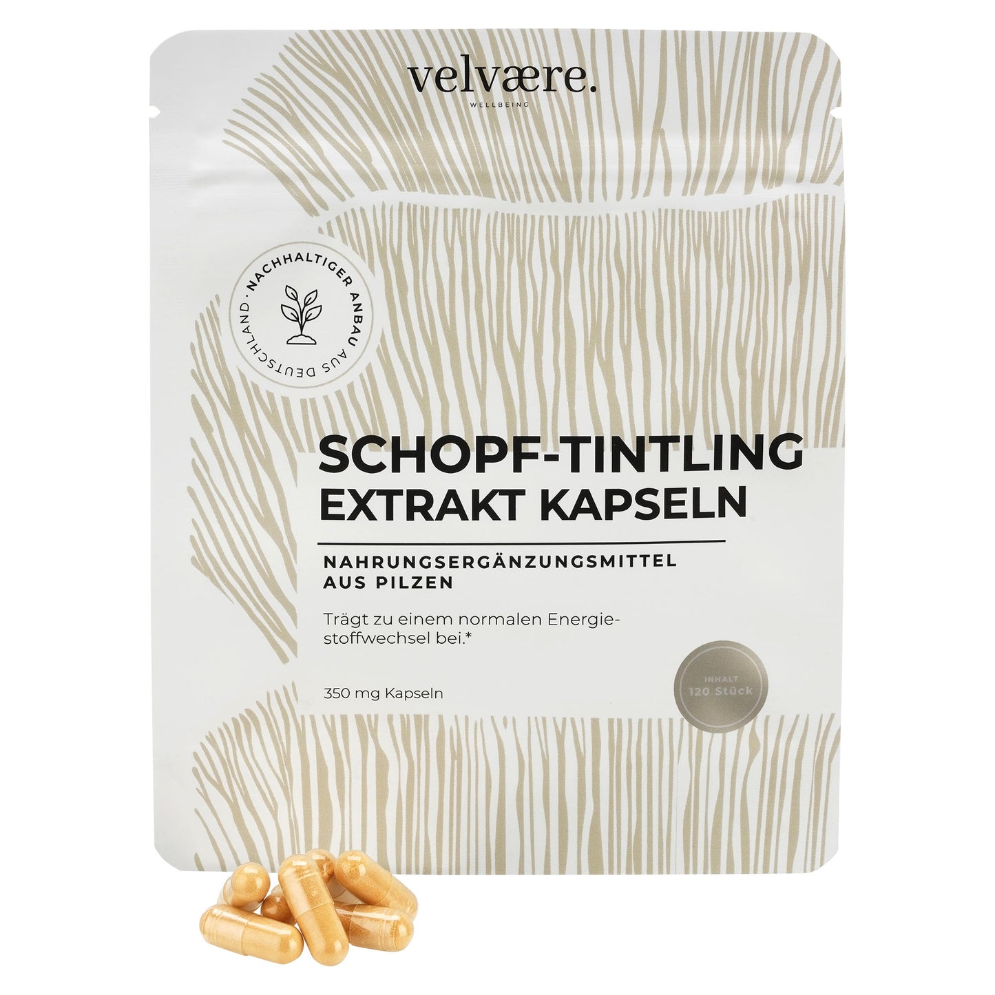 Velvaere Schopftintling Extrakt Kapseln – 350 mg, 120 Stück, vegan, aus nachhaltigem Anbau, Nahrungsergänzung aus Pilzen