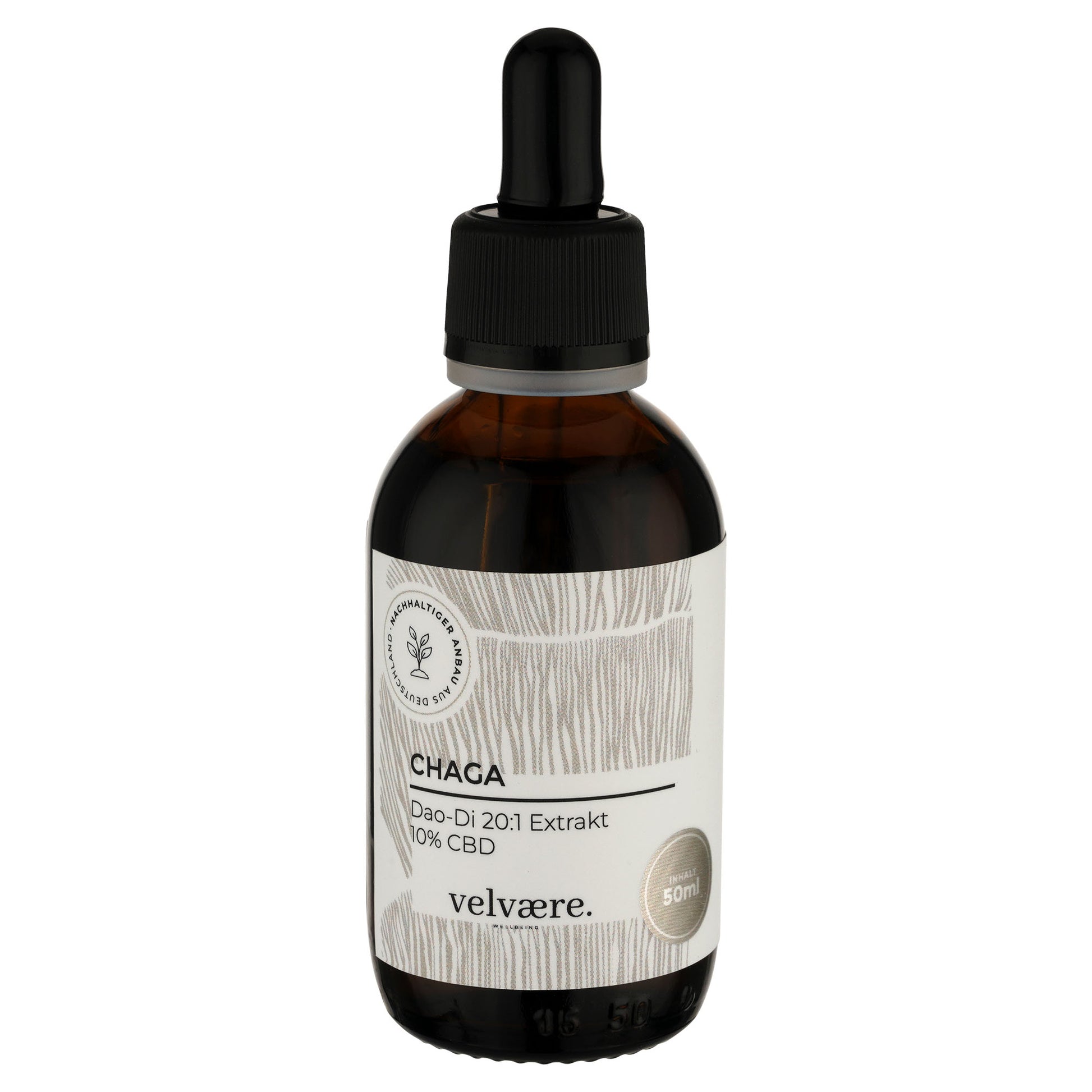 Velvaere Chaga Dao-Di 20:1 Extrakt + 10% CBD – hochkonzentrierter Pilzextrakt mit CBD, 50 ml Glasfläschchen, vegan, aus nachhaltigem Anbau