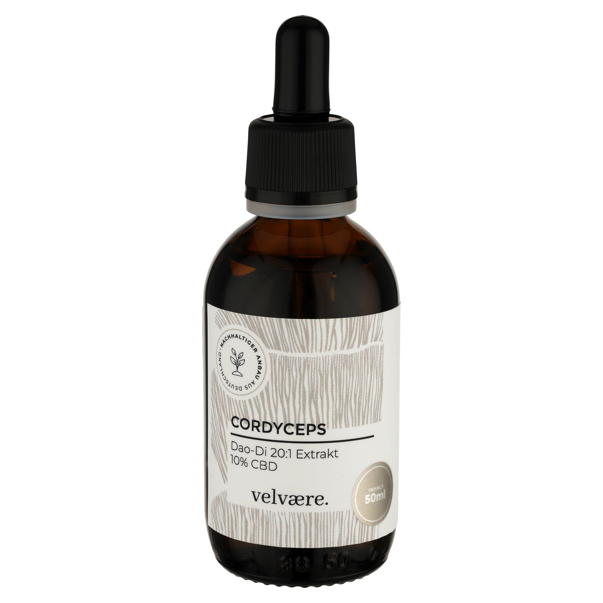 Velvaere Cordyceps Dao-Di 20:1 Extrakt + 10% CBD – hochkonzentrierter Pilzextrakt mit CBD, 50 ml Glasfläschchen, vegan, aus nachhaltigem Anbau