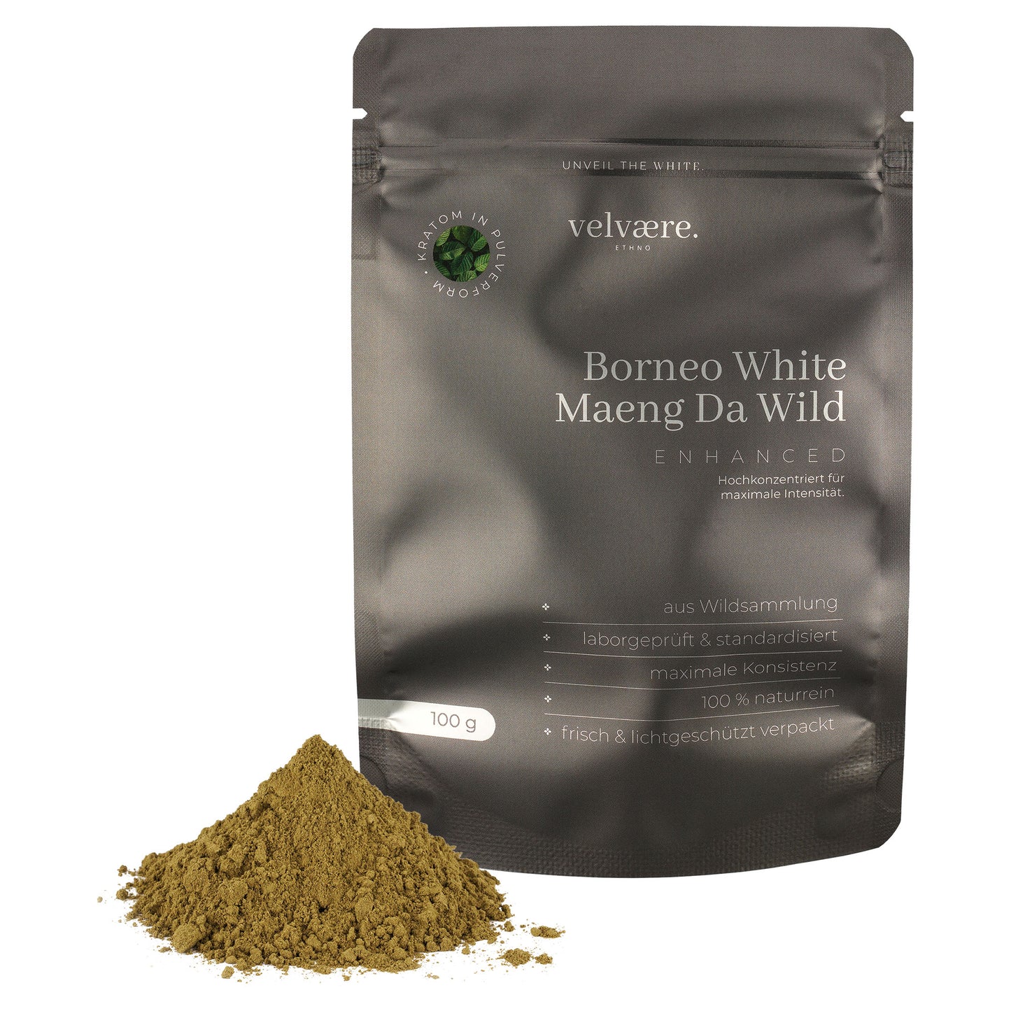 Velvaere Borneo White Maeng Da Wild Enhanced Pulver – 100 g, hochkonzentriert, naturrein, aus Wildsammlung, laborgeprüft, frisch & lichtgeschützt verpackt