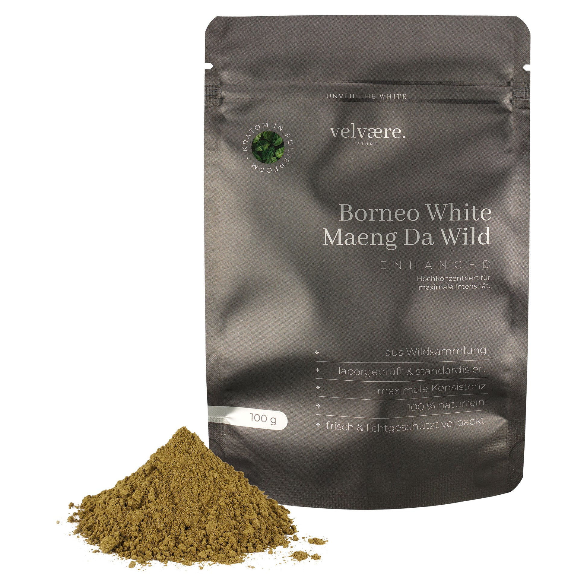 Velvaere Borneo White Maeng Da Wild Enhanced Pulver – 100 g, hochkonzentriert, naturrein, aus Wildsammlung, laborgeprüft, frisch & lichtgeschützt verpackt