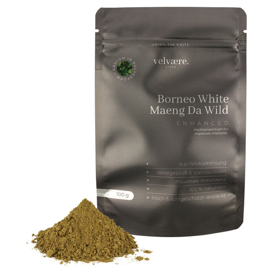 Velvaere Borneo White Maeng Da Wild Enhanced Pulver – 100 g, hochkonzentriert, naturrein, aus Wildsammlung, laborgeprüft, frisch & lichtgeschützt verpackt