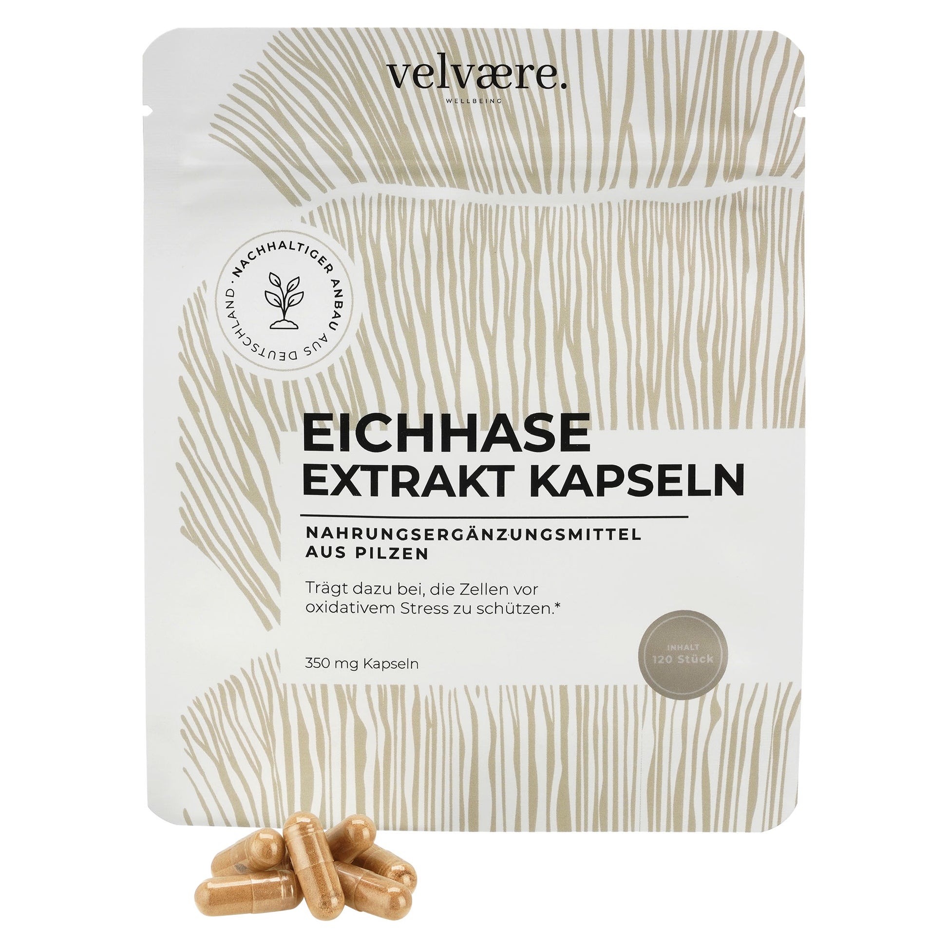 Velvaere Eichhase Extrakt Kapseln – 350 mg, 120 Stück, vegan, antioxidativer Zellschutz, aus nachhaltigem Anbau