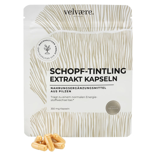 Velvaere Schopftintling Extrakt Kapseln – 350 mg, 120 Stück, vegan, aus nachhaltigem Anbau, Nahrungsergänzung aus Pilzen