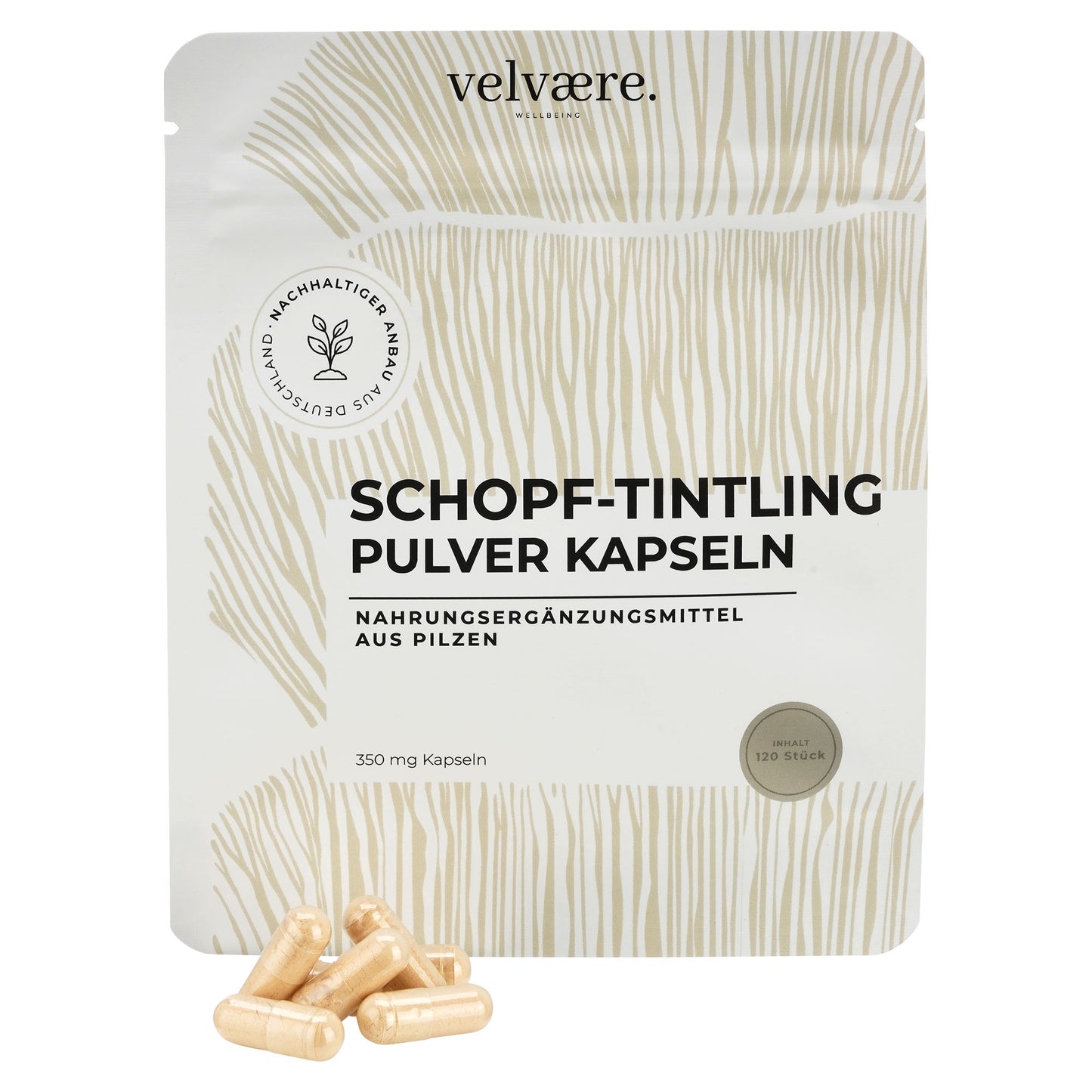 Velvaere Schopftintling Pulver Kapseln – 350 mg, 120 Stück, vegan, aus nachhaltigem Anbau, Nahrungsergänzung aus Pilzen