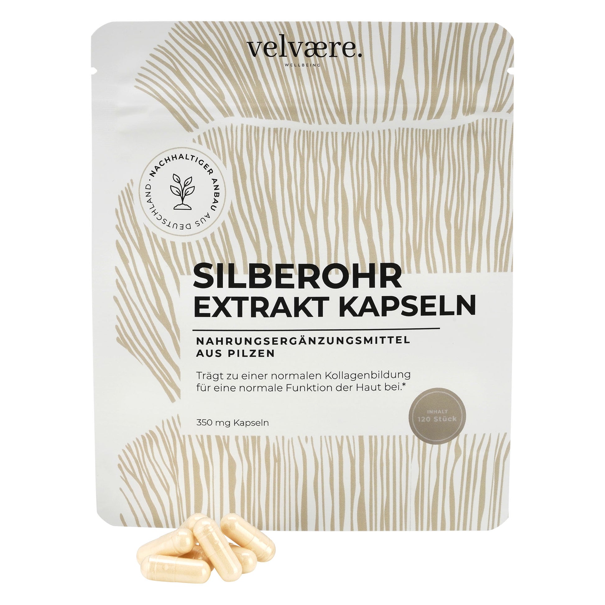Velvaere Silberohr Extrakt Kapseln – 350 mg, 120 Stück, vegan, aus nachhaltigem Anbau, Nahrungsergänzung aus Pilzen